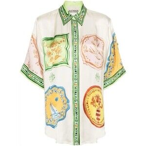 Alemais Porcelain Printed Silk Oversized Shirt AU 6 US 2